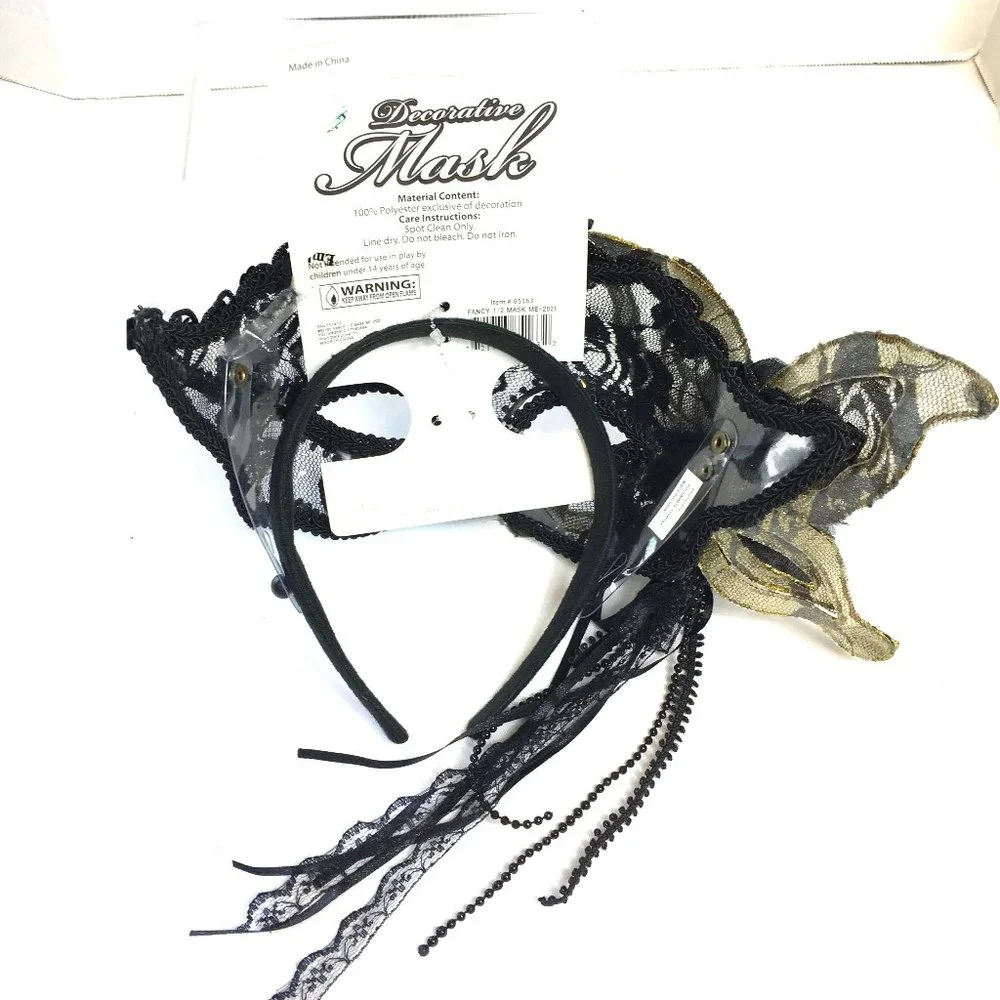 Halloween Venetian Masquerade Blk Lace Mask NWT NOS